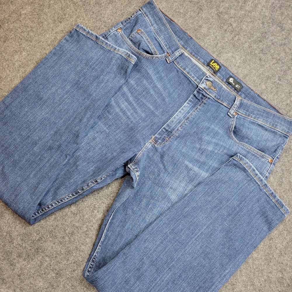 Lee Jeans Mens 40x32 Blue Denim Medium Wash Stretch Regular Fit Straight Leg